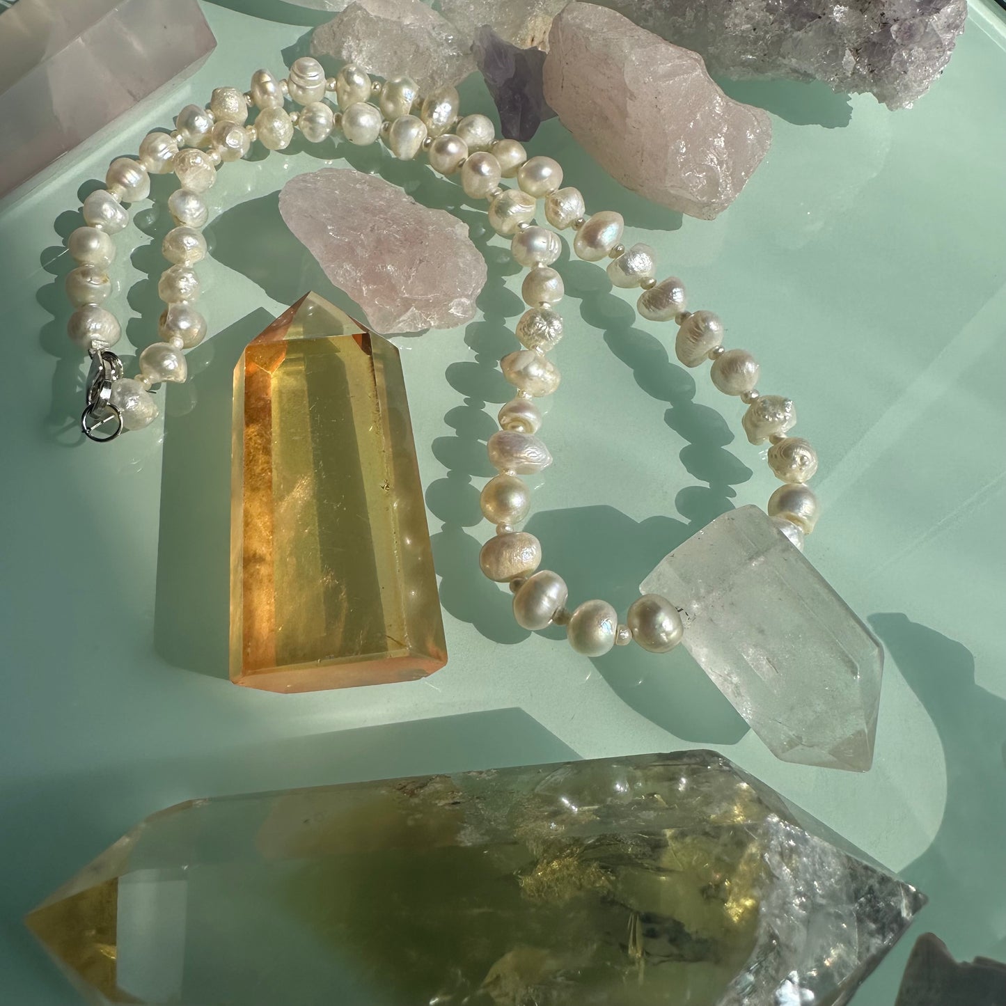 Quartz Crystal & Pearl Necklace OOAK