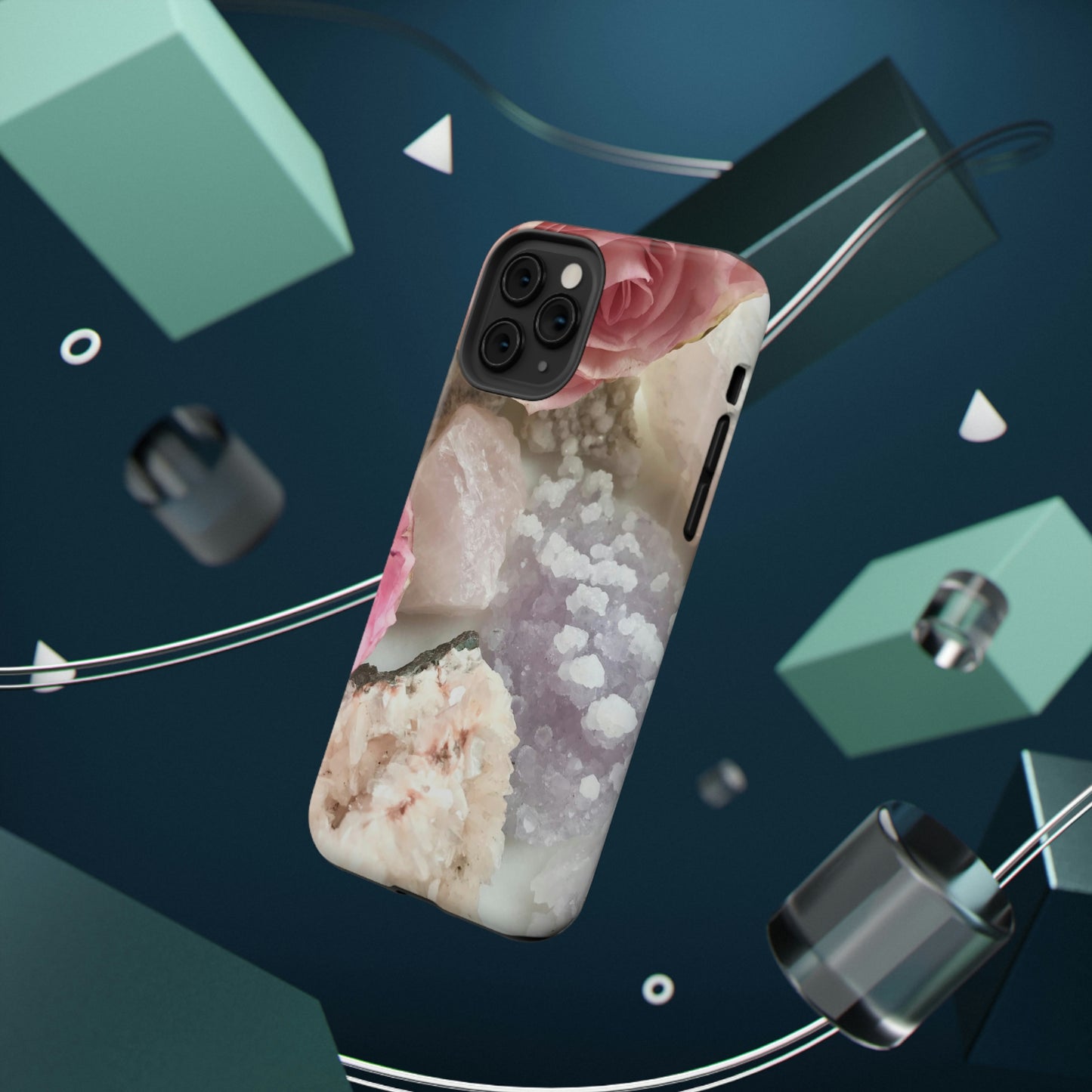 Amethyst, Rose Quartz & Floral Impact-Resistant Cellphone Case