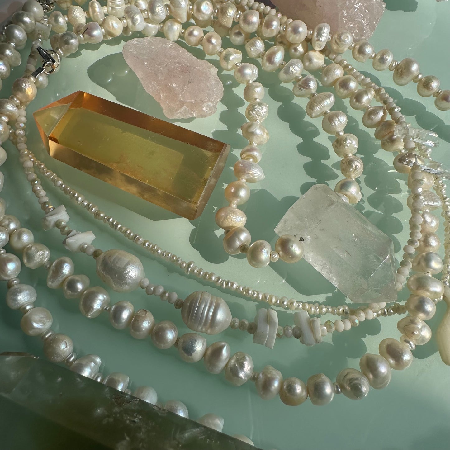 Quartz Crystal & Pearl Necklace OOAK