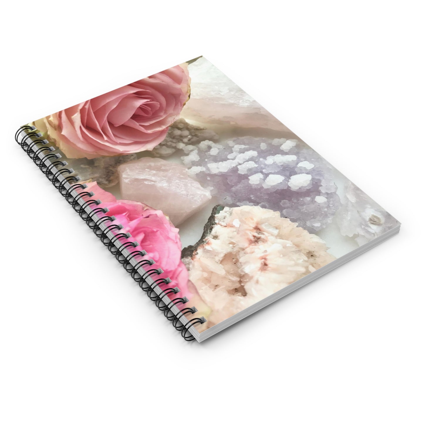 Amethyst, Rose Quartz & Floral Spiral Notebook - Ruled Line
