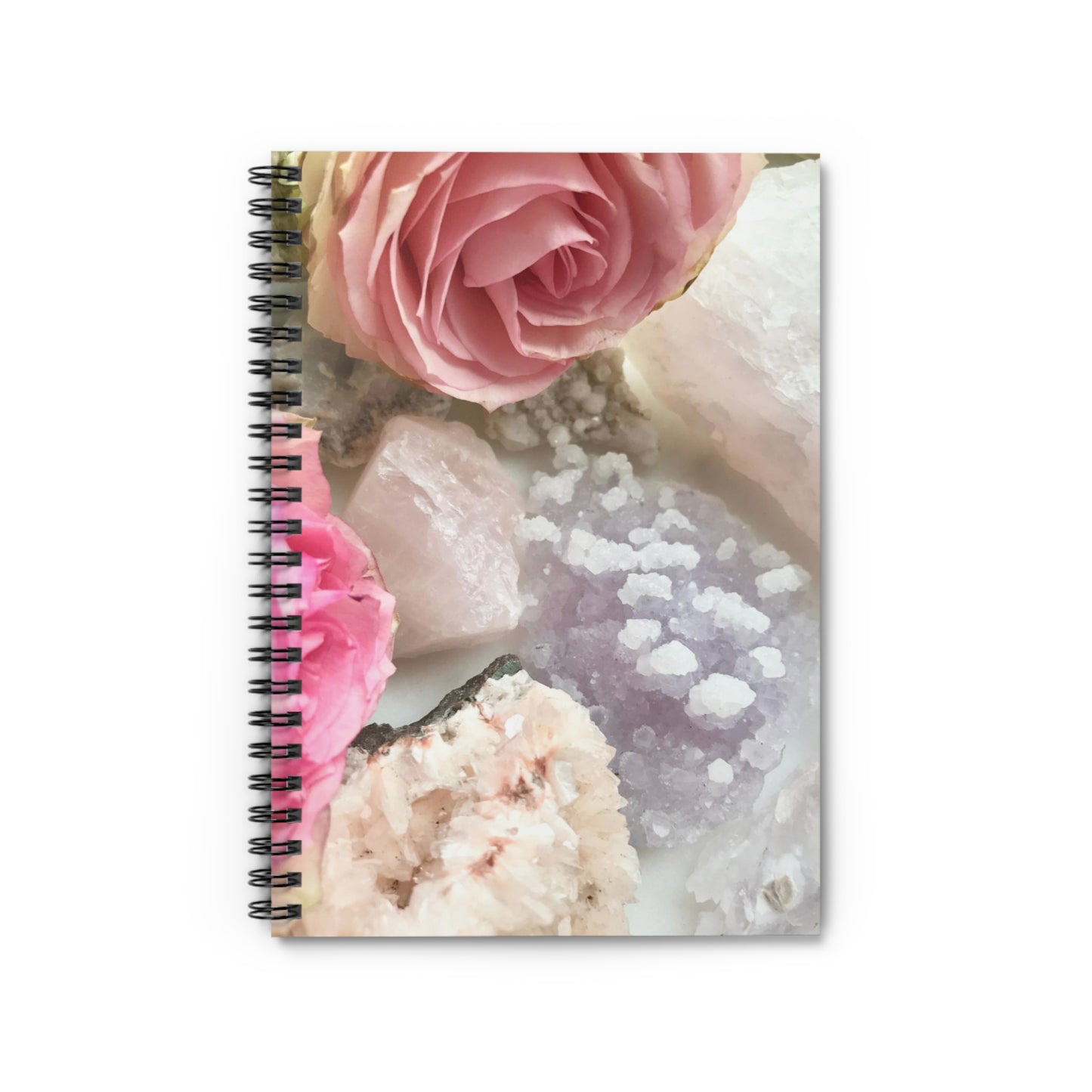 Amethyst, Rose Quartz & Floral Spiral Notebook - Ruled Line