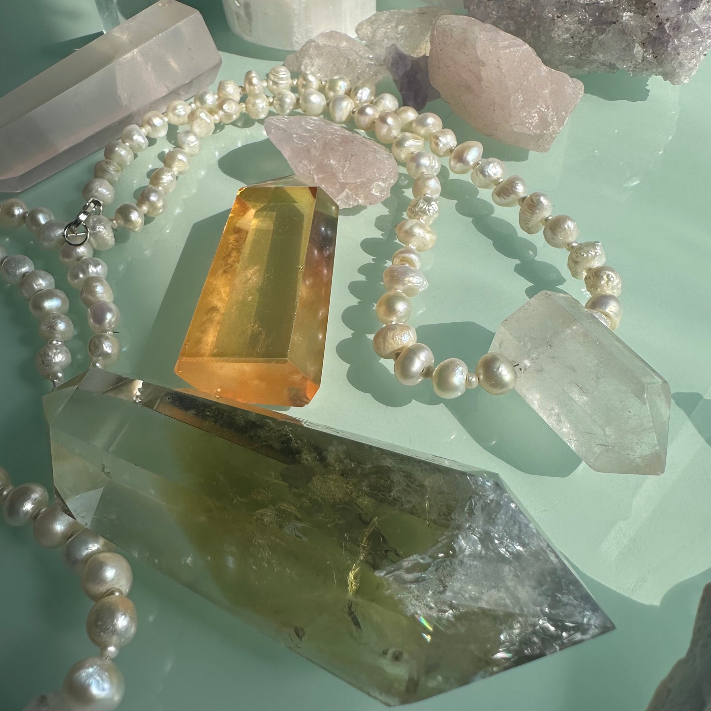 Quartz Crystal & Pearl Necklace OOAK