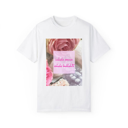 'Inhale Prana | Exhale Bullshit' Crystal & Floral T-shirt
