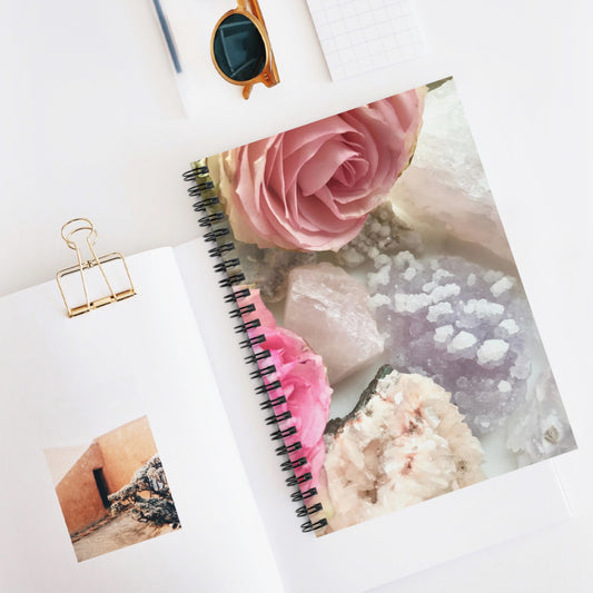 Amethyst, Rose Quartz & Floral Spiral Notebook - Ruled Line