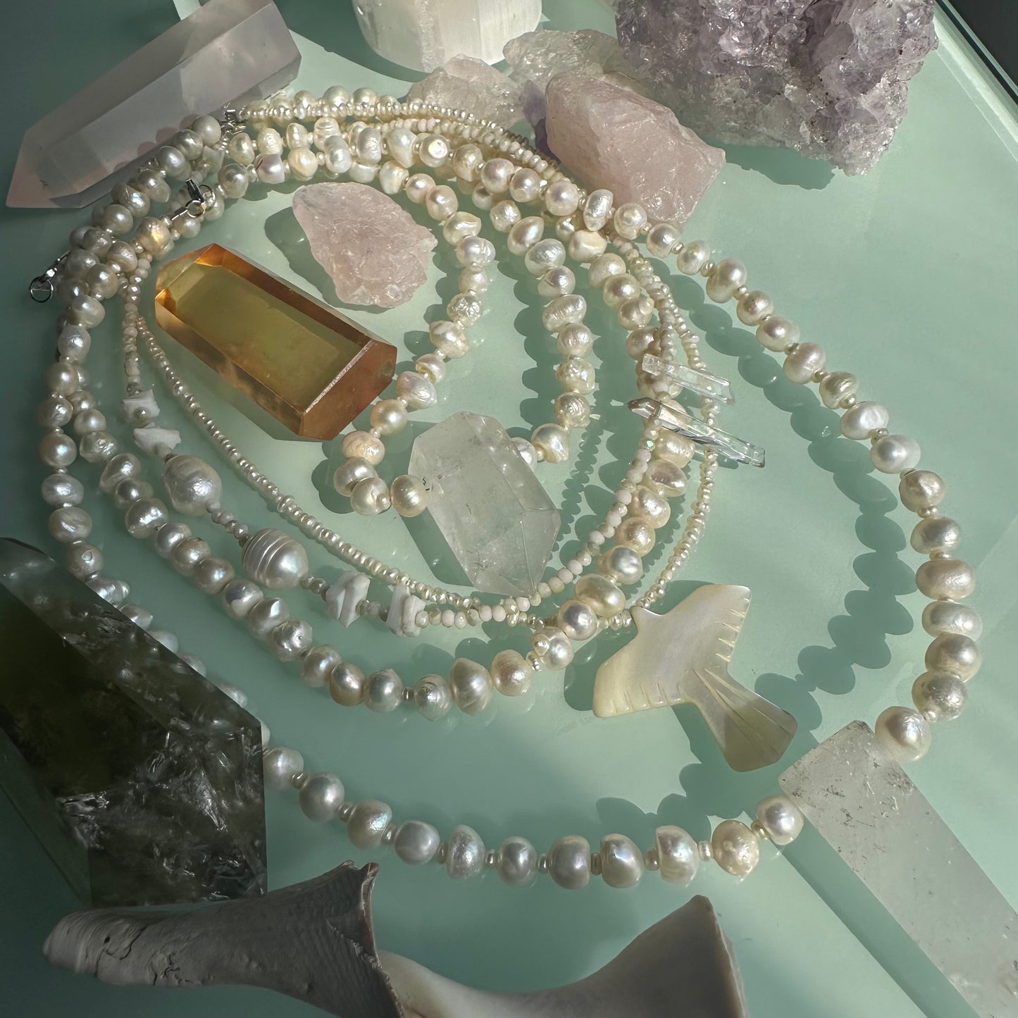 Quartz Crystal & Pearl Necklace OOAK