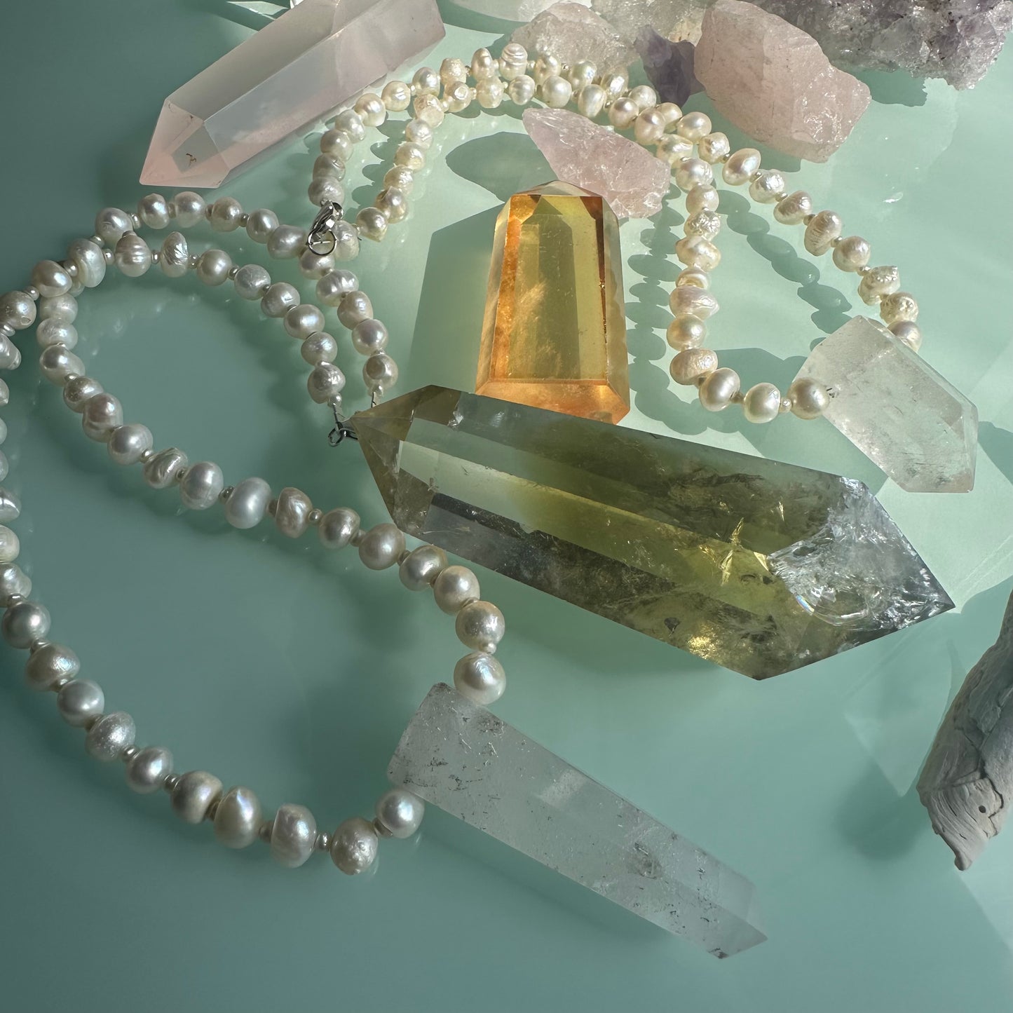 Quartz Crystal & Pearl Necklace OOAK