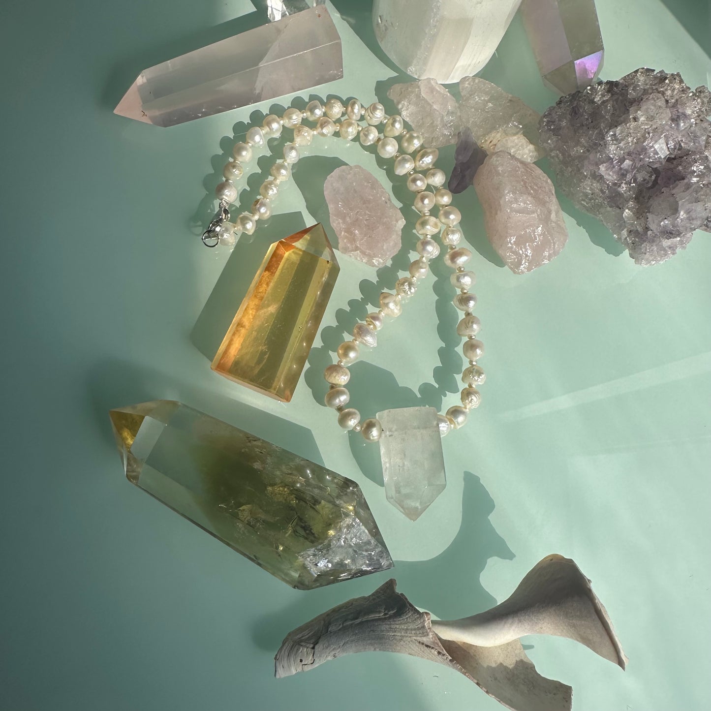 Quartz Crystal & Pearl Necklace OOAK