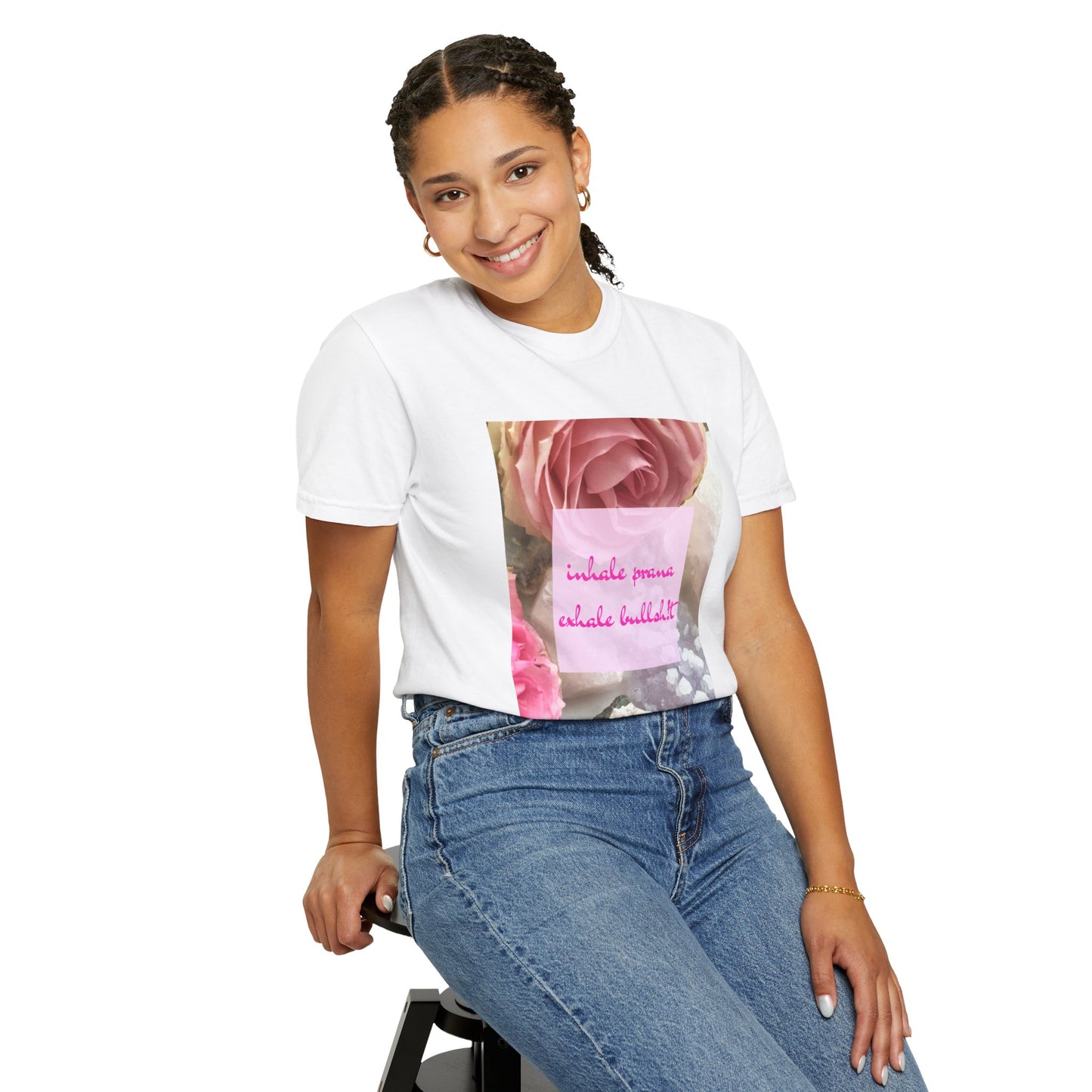 'Inhale Prana | Exhale Bullshit' Crystal & Floral T-shirt