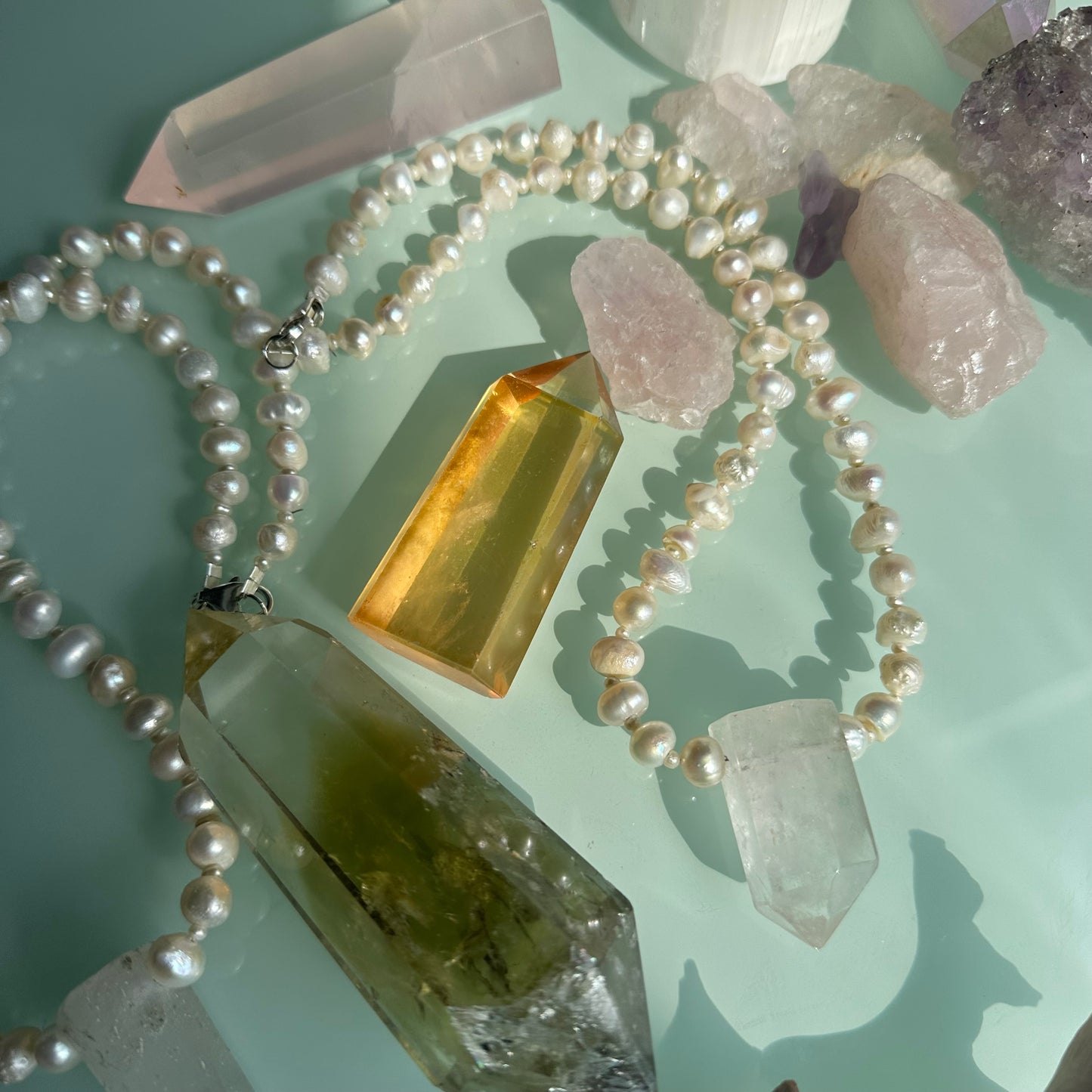 Quartz Crystal & Pearl Necklace OOAK