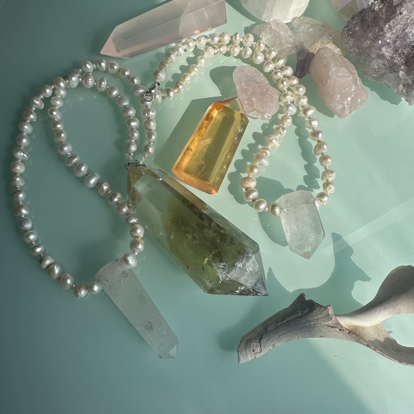 Quartz Crystal & Pearl Necklace OOAK