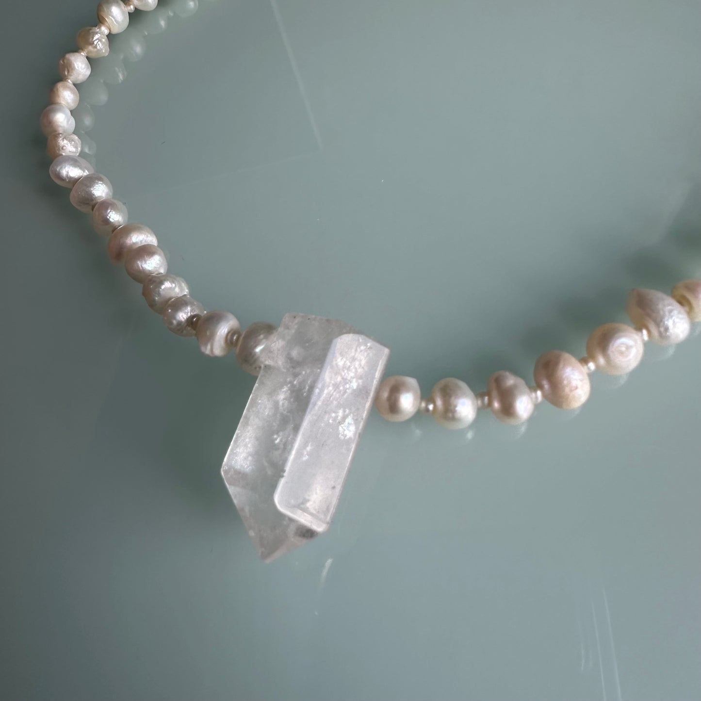Quartz Crystal & Pearl Necklace OOAK