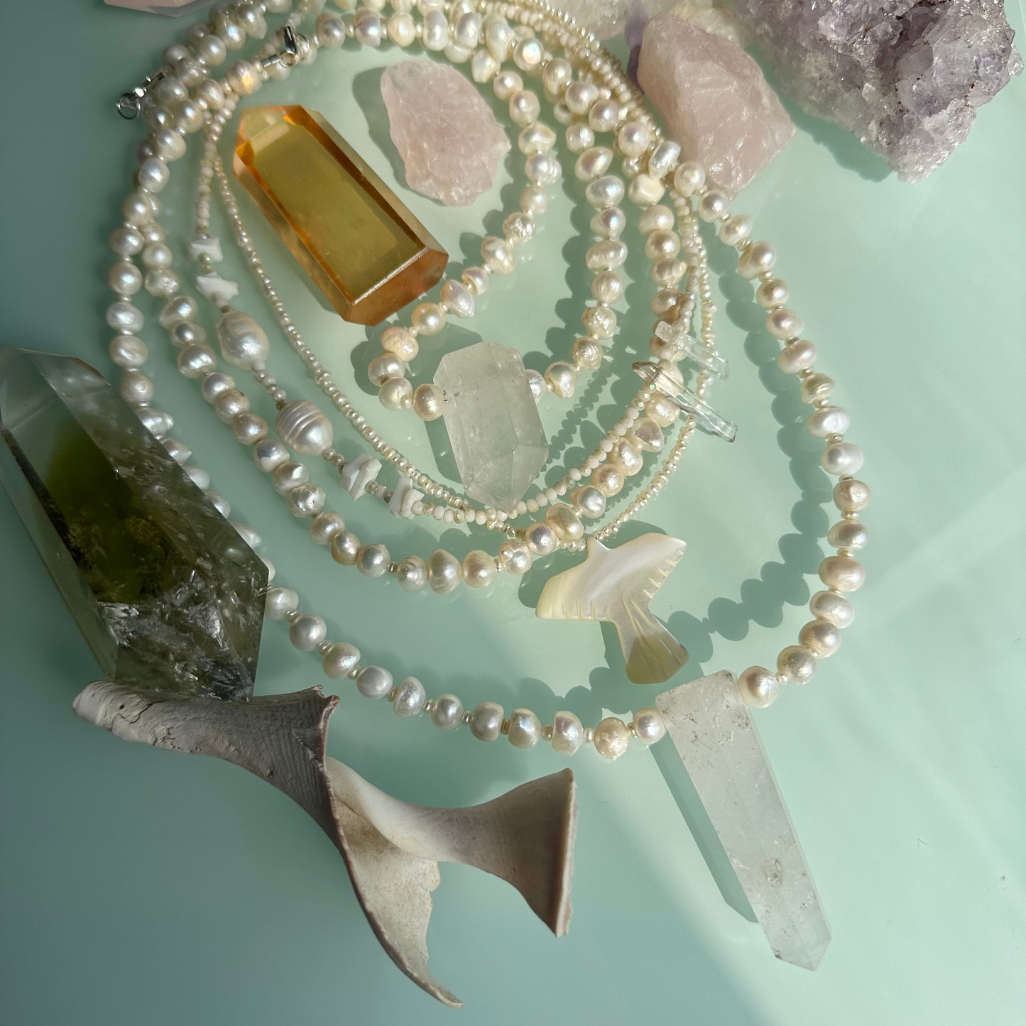 Quartz Crystal & Pearl Necklace OOAK