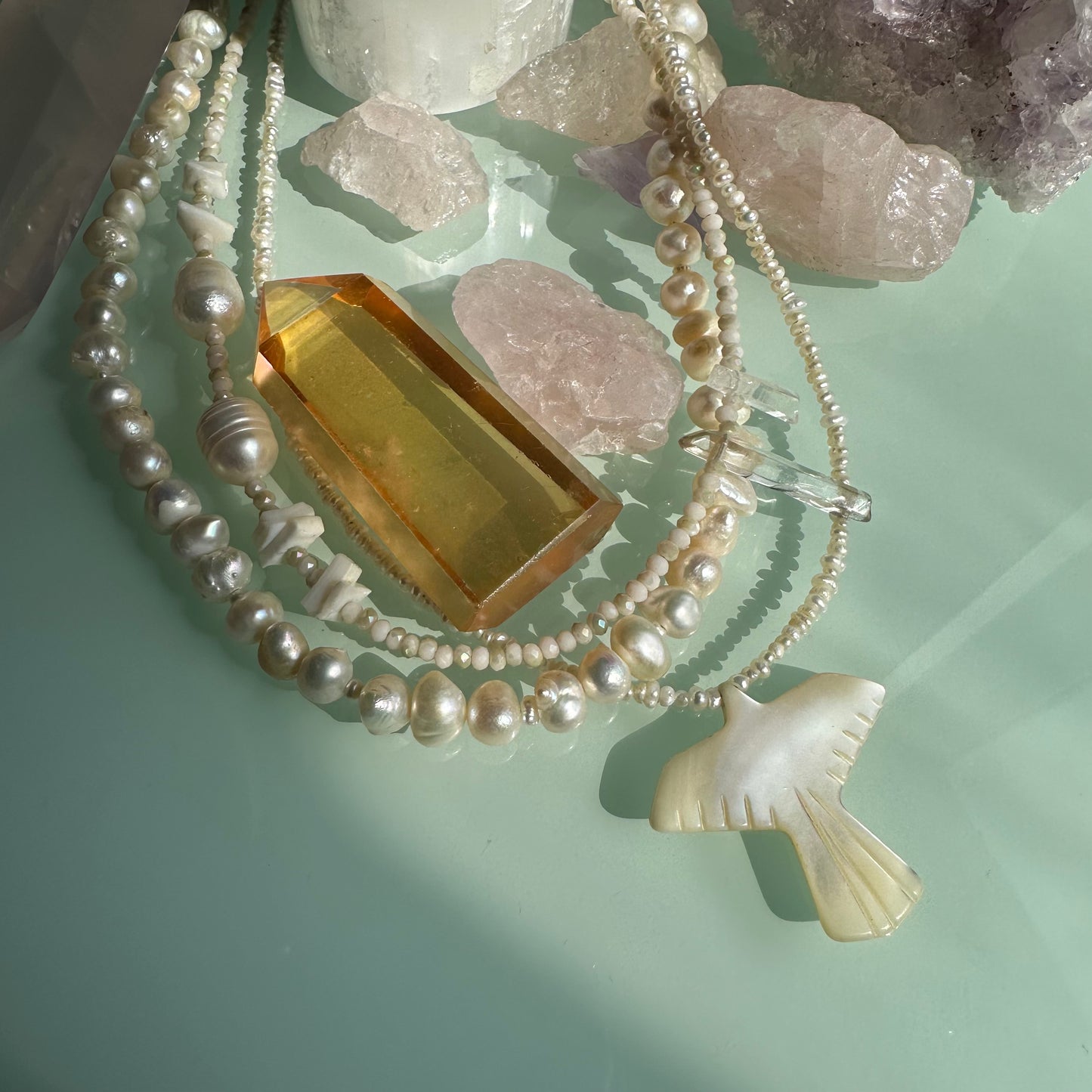 Phoenix Mother of Pearl Layered Necklace OOAK