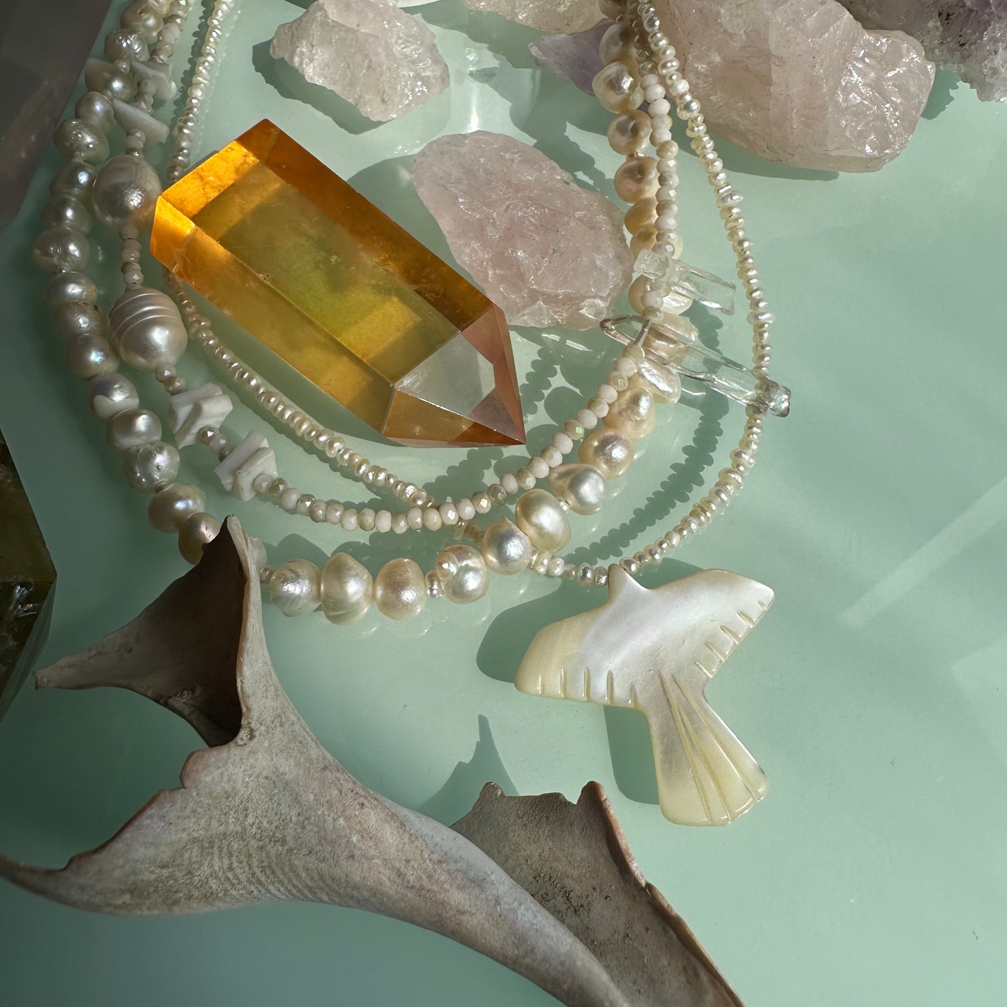 Phoenix Mother of Pearl Layered Necklace OOAK