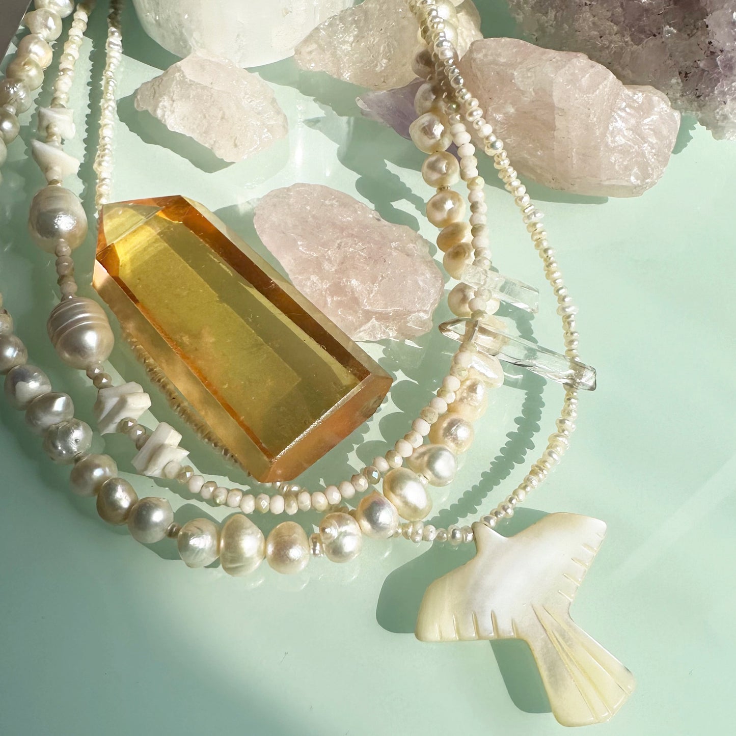 Phoenix Mother of Pearl Layered Necklace OOAK