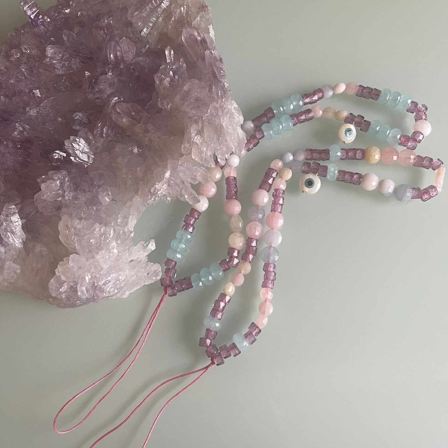 Y2K Cellphone Strap Beaded Evil Eye Pink & Blue Keychain 1/2