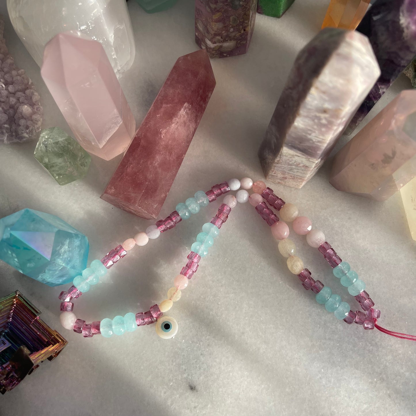 Y2K Cellphone Strap Beaded Evil Eye Pink & Blue Keychain 1/2