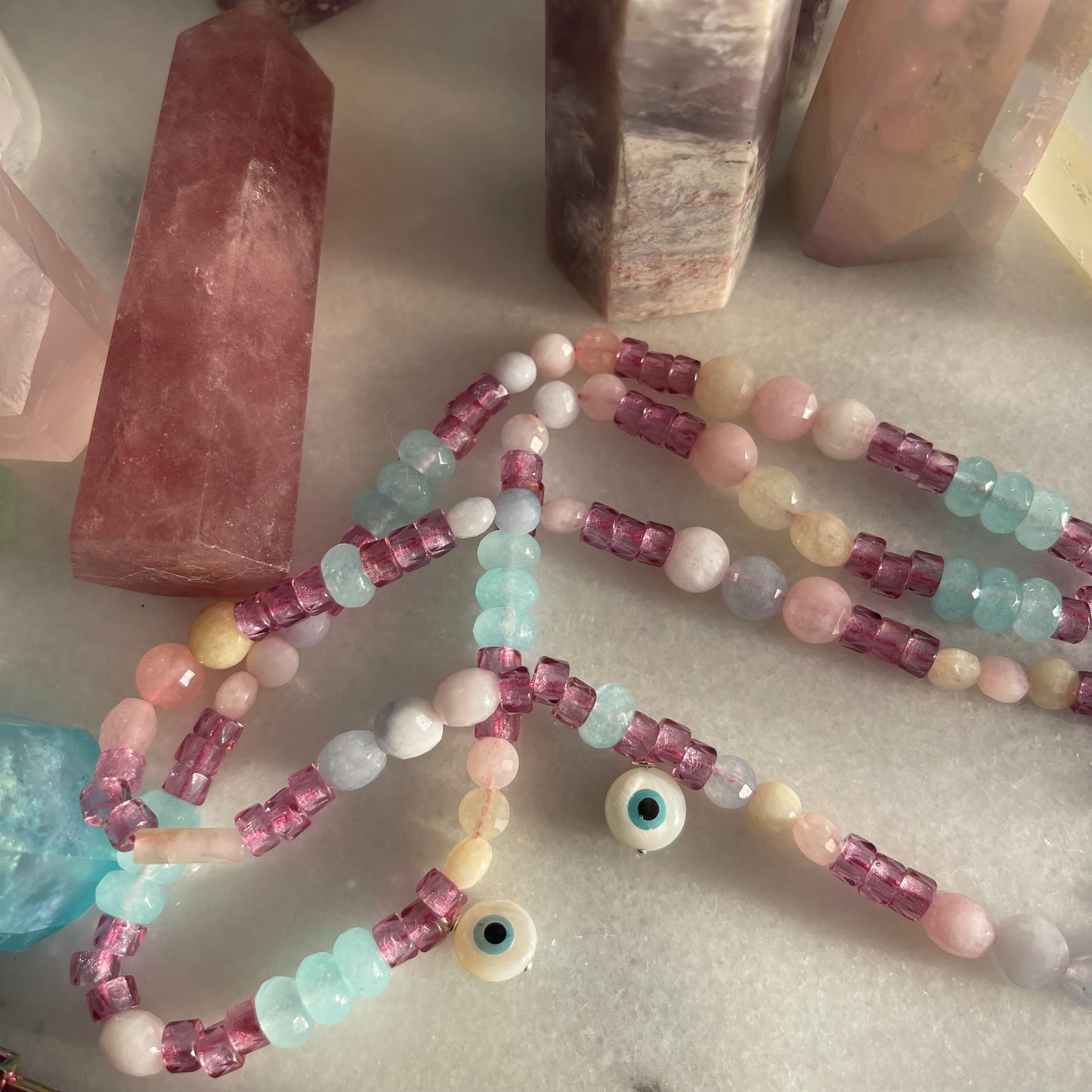 Y2K Cellphone Strap Beaded Evil Eye Pink & Blue Keychain 1/2