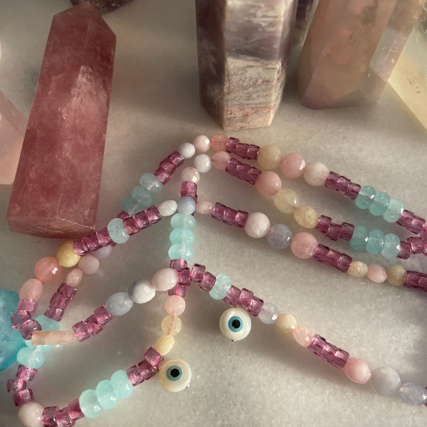 Y2K Cellphone Strap Beaded Evil Eye Pink & Blue Keychain 2/2