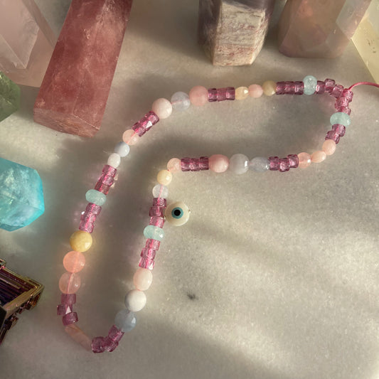 Y2K Cellphone Strap Beaded Evil Eye Pink & Blue Keychain 2/2
